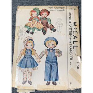 Vintage McCall 1158 Sewing Pattern Stuffed Dolls 1944 18-19"
